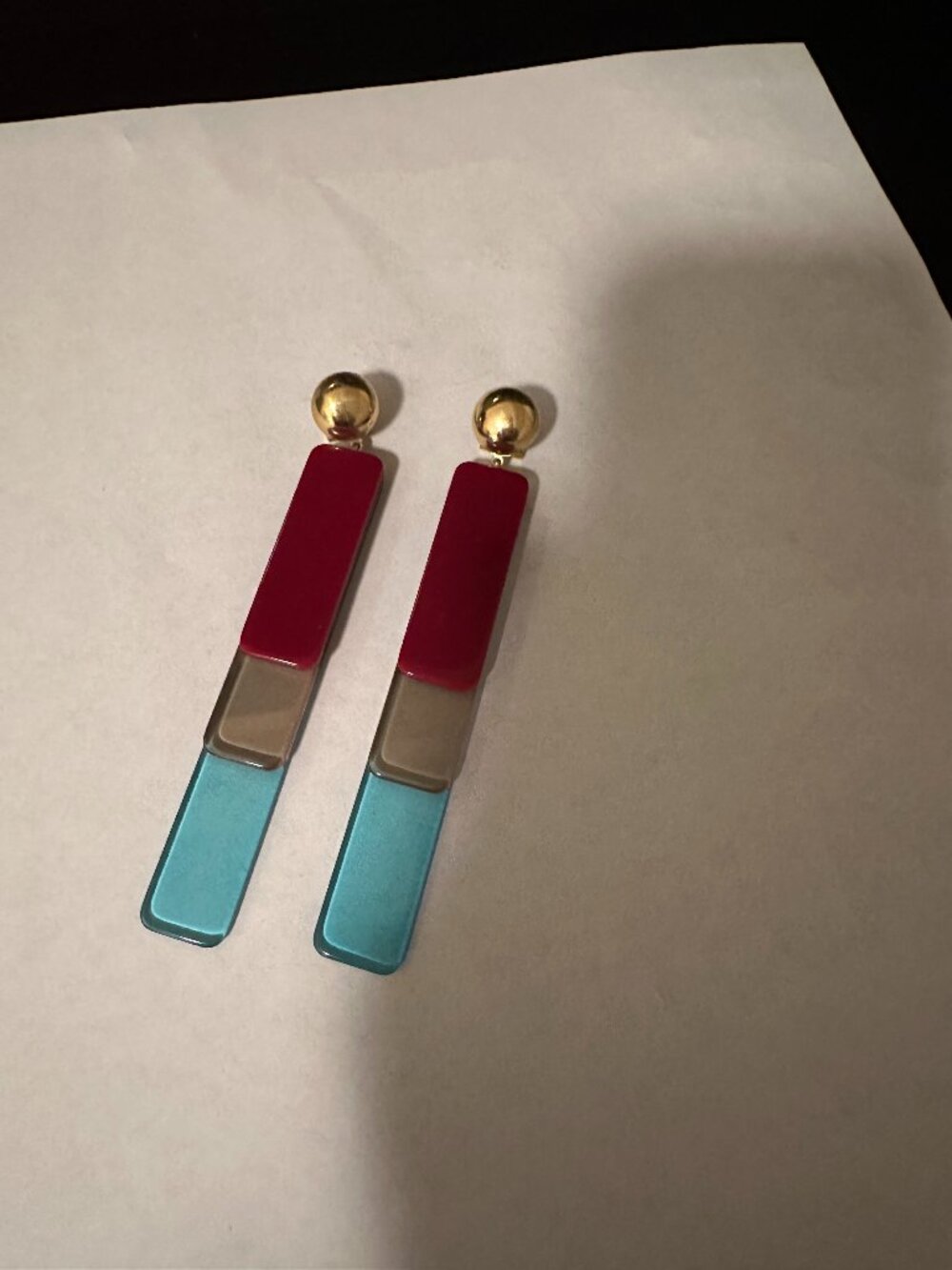 Rachel Comey Red and Blue Layered Plastic Earrings with Gold Stud